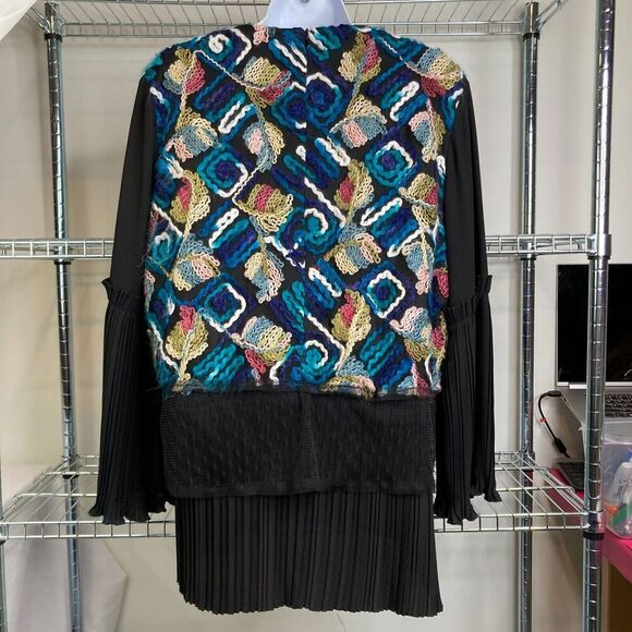 Bianco & Nero Womens Multicolor Embroidered Leaves Top Size 46/XL Artisanal Boho - Picture 9 of 14